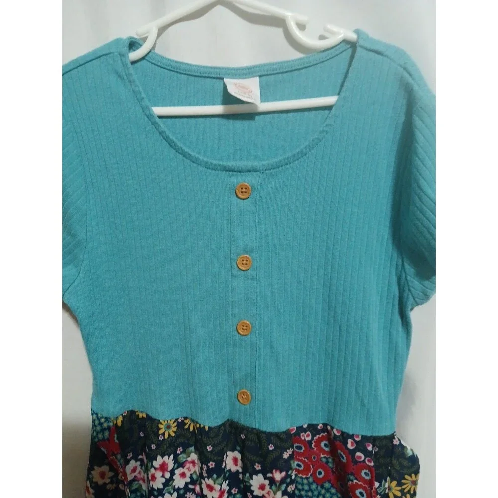 Wonder Nation Girls Blue  Dress L (10-12 ) W/Flowers